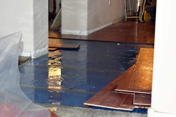 Professional Water Damage Restoration technician working in Flanders, NY